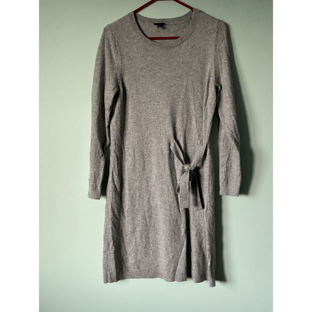 Talbots Tweed Side Tie Sweater Dress. Speckled Gray SZ L